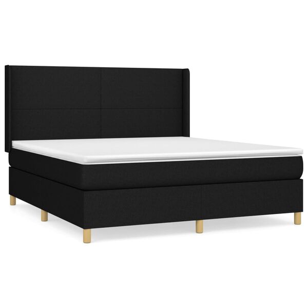 vidaXL Pat box spring cu saltea, negru, 180x200 cm, catifea