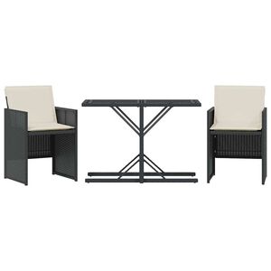 vidaXL Set bistro cu perne, 3 piese, negru, poliratan