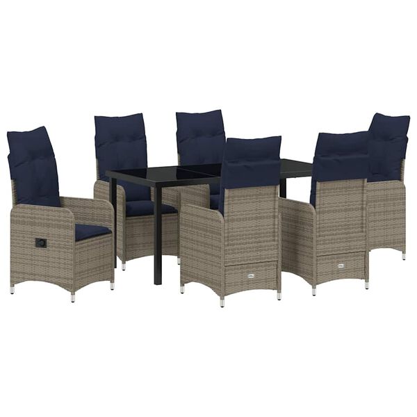 vidaXL Set de masă pentru grădină cu pernă 7 pcs Negru Rattan poli
