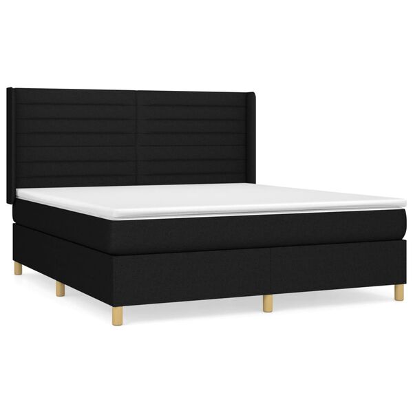 vidaXL Pat box spring cu saltea, negru, 180x200 cm, catifea