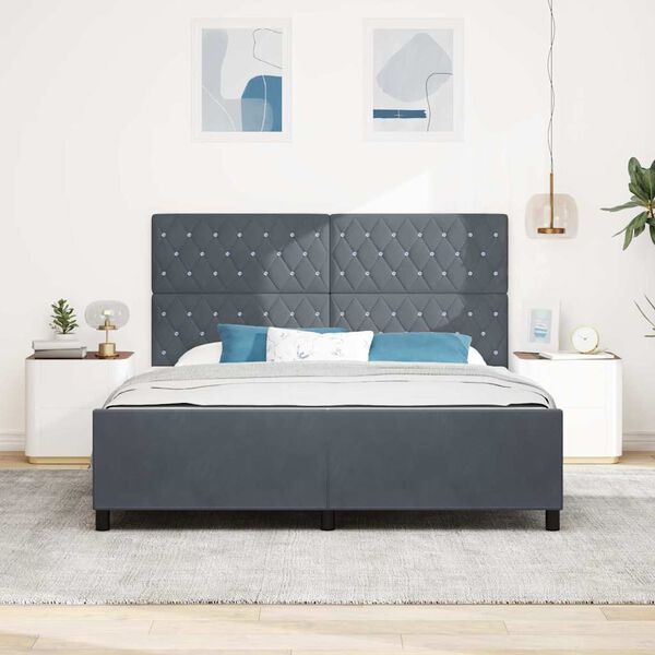 vidaXL Pat cu arcuri cu headboard Gri &icirc;nchis 180 x 200 cm Catifea