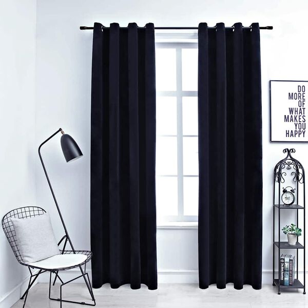vidaXL Draperii opace cu inele, 2 buc., negru, 140 x 225 cm, catifea
