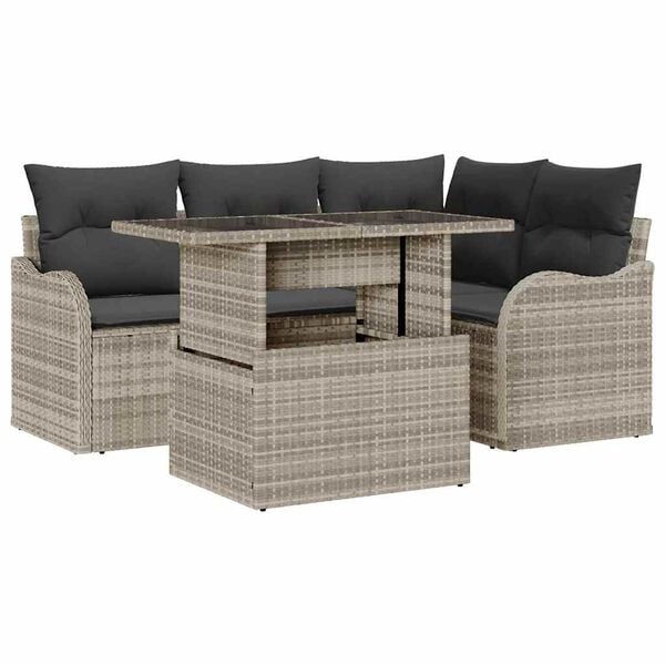 vidaXL Set de canapele pentru grădină 5 pcs Gri deschis Rattan poli
