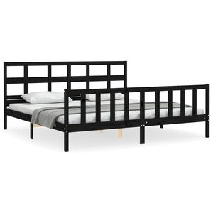 vidaXL Cadru pat cu tăblie 200x200 cm, negru, lemn masiv