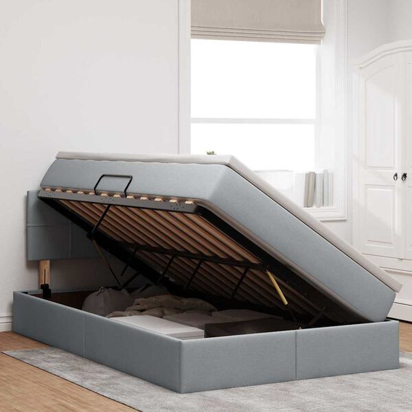 vidaXL Pat cu saltea și LED cu led Gri deschis 120 x 190 cm țesătură