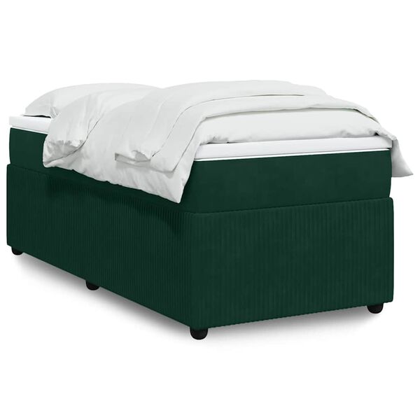 vidaXL Pat box spring cu saltea, verde &icirc;nchis, 90x200 cm, catifea