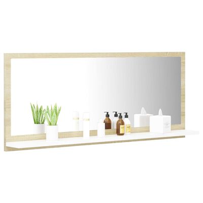 vidaXL Oglindă de baie, alb și stejar sonoma, 90x10,5x37 cm, PAL
