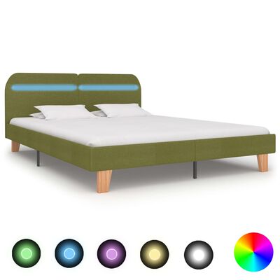vidaXL Cadru de pat cu LED-uri, verde, 180 x 200 cm, material textil