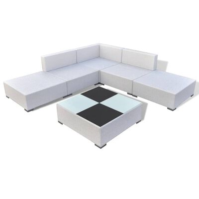vidaXL Set mobilier de grădină cu perne, 6 piese, alb, poliratan