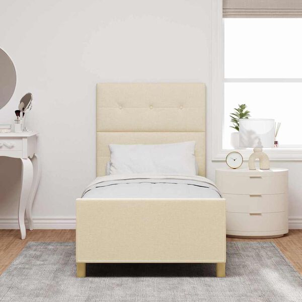 vidaXL Cadru de pat cu headboard Crem 90 x 200 cm țesătură