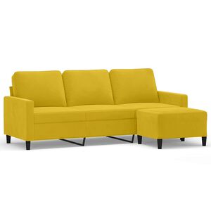 vidaXL Canapea cu 3 locuri și taburet, galben, 180 cm, catifea