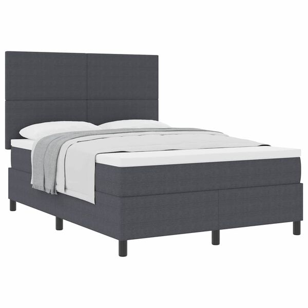 vidaXL Pat cu arcuri cu headboard Gri &icirc;nchis și alb 140 x 200 cm