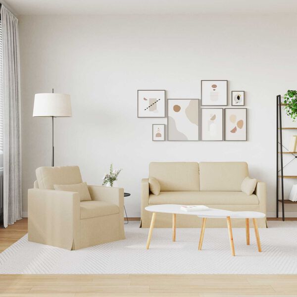 vidaXL Canapea 2 pcs Crem 158 x 78 x 80 cm țesătură