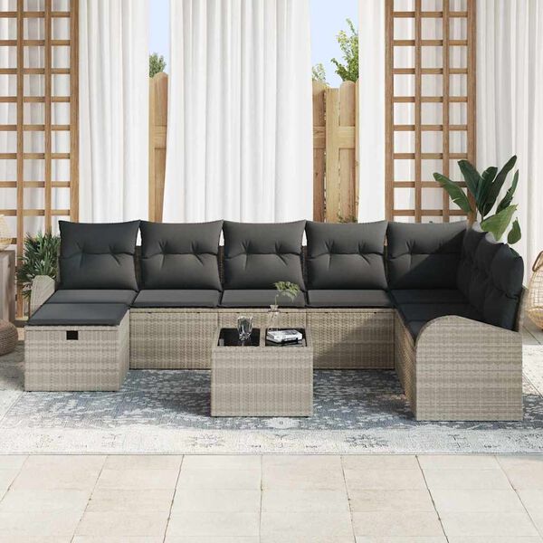 vidaXL Set de canapele pentru grădină 9 pcs Gri deschis Rattan poli