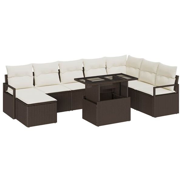 vidaXL Set de canapele pentru grădină 9 pcs Maro Rattan poli