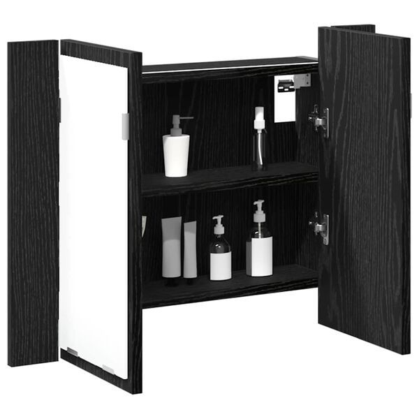 vidaXL Dulap cu oglindă pentru baie Stejar Negru 60 x 12 x 45 cm