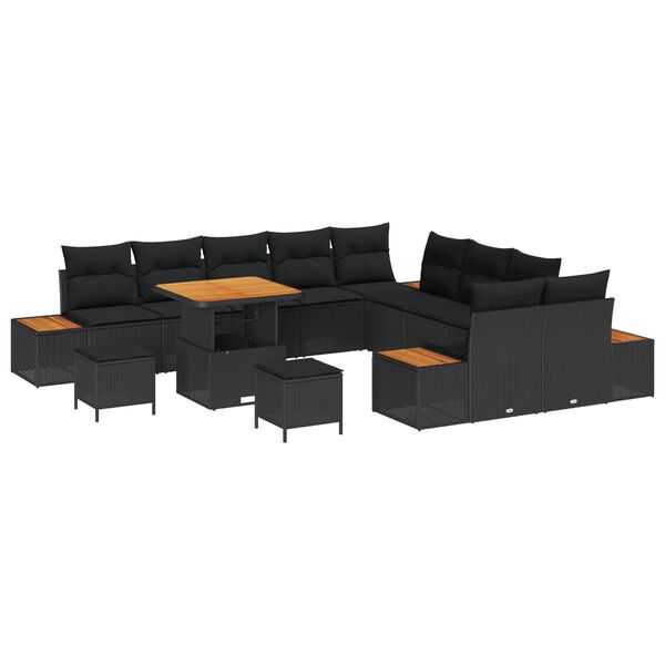 vidaXL Set de canapele pentru grădină 13 pcs Negru poliratan