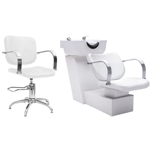 vidaXL Unitate de șamponare cu scaun de salon, piele ecologică