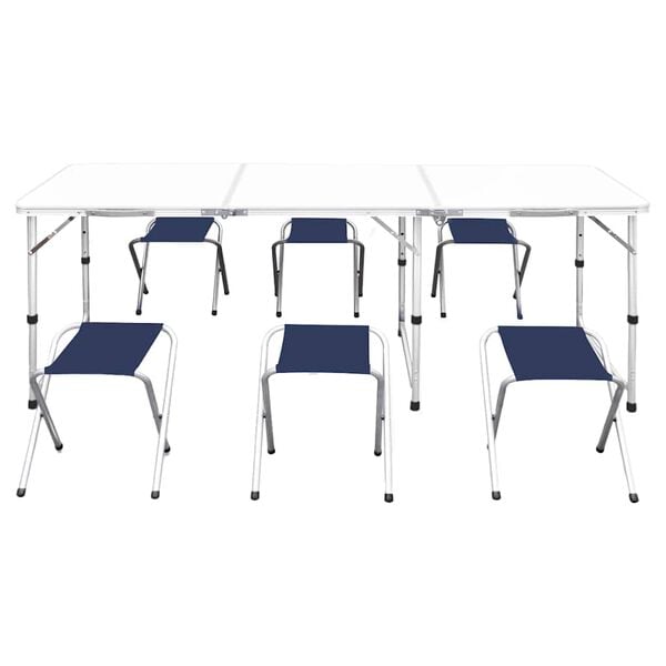 vidaXL Set masă de camping pliabilă cu 6 scaune, reglabil, 180x60 cm
