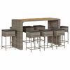 vidaXL Set mobilier bar de grădină, cu perne, 9 piese, gri, poliratan