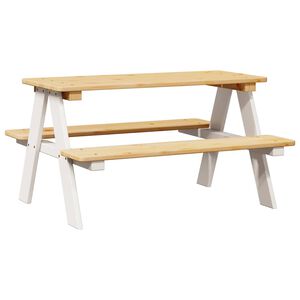 vidaXL Masa pentru copii cu banci "IRUN" alb 90x79,5x50cm lemn masiv