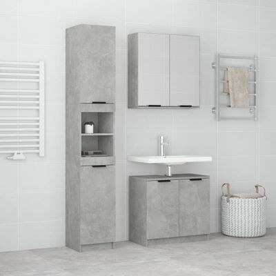 vidaXL Set dulapuri de baie, 3 piese, gri beton, lemn prelucrat