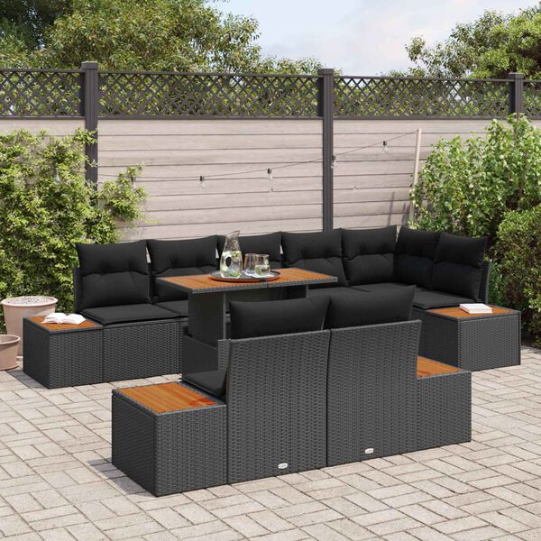 vidaXL Set de canapele pentru grădină 9 pcs Negru Rattan poli