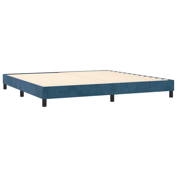 vidaXL Pat box spring cu saltea, albastru &icirc;nchis, 200x200 cm, catifea