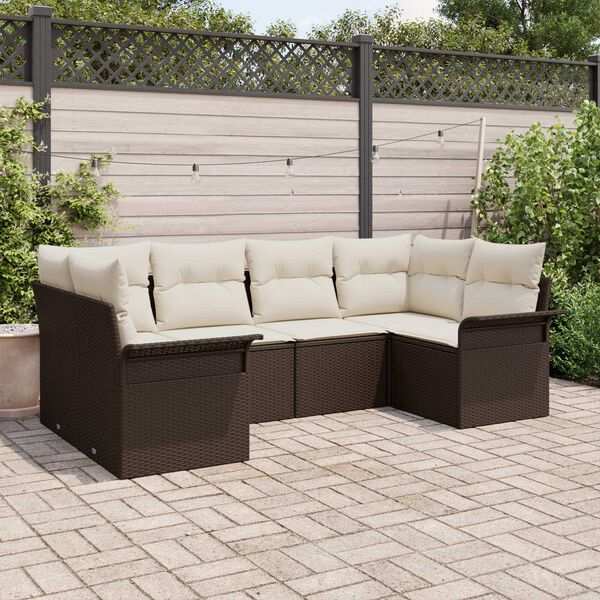 vidaXL Set de canapele pentru grădină cu pernă 6 pcs Maro Rattan poli