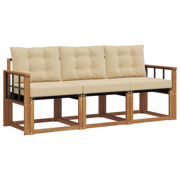 vidaXL Set de canapele de exterior cu pernă 3 pcs Natural și Bej