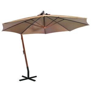 vidaXL Umbrelă suspendată cu st&acirc;lp, gri taupe, 3,5x2,9 m, lemn de brad