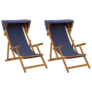 vidaXL Scaun de plajă 2 pcs 3 Poziție Lemn de eucalipt masiv albastru