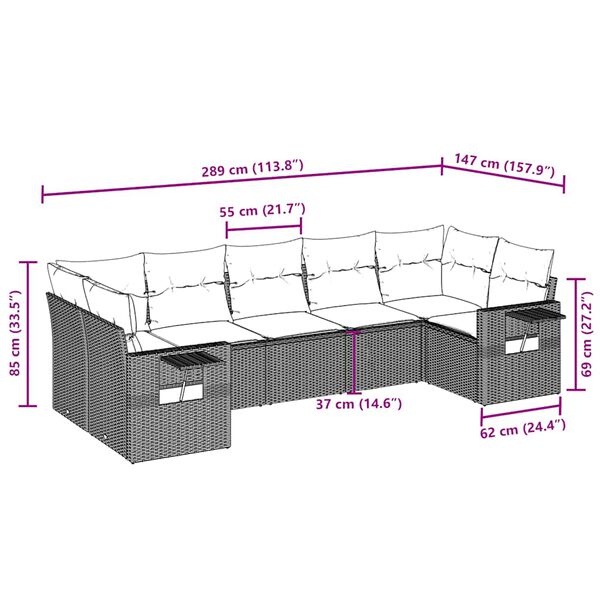 vidaXL Set canapele de grădină cu perne, 7 piese, maro, poliratan