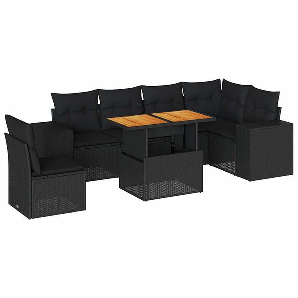 vidaXL Set canapele de grădină cu perne, 7 piese, negru, poliratan