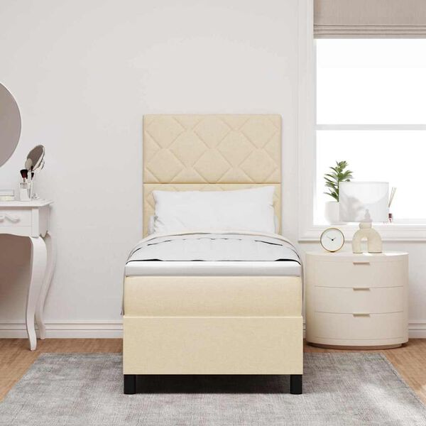 vidaXL Pat cu arcuri cu saltea cu led Crem 80 x 200 cm țesătură