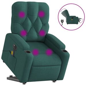 vidaXL Fotoliu electric masaj rabatabil / ridicare verde &icirc;nchis textil