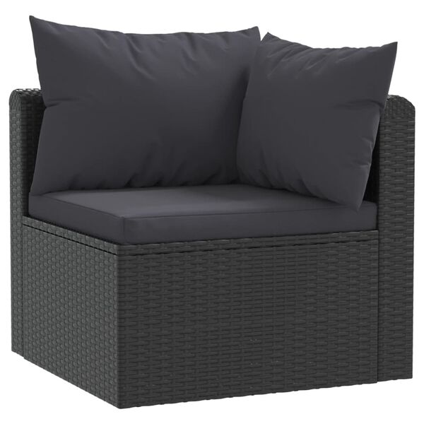 vidaXL Set mobilier de grădină cu perne, 4 piese, negru, poliratan