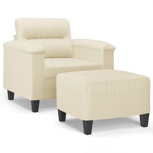 vidaXL Fotoliu canapea cu taburet, crem, 60 cm, piele ecologică