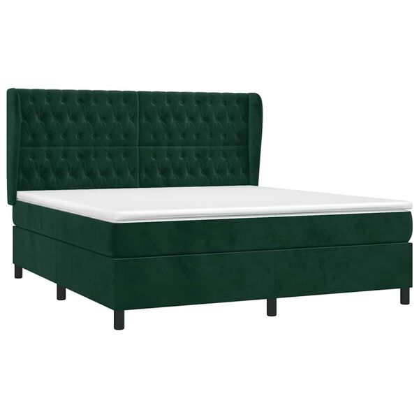 vidaXL Pat box spring cu saltea, verde &icirc;nchis, 180x200 cm, catifea