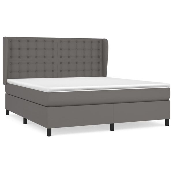 vidaXL Pat box spring cu saltea, gri, 160x200 cm, piele ecologică