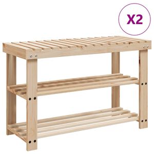 vidaXL Pantofar 2-&icirc;n-1 cu bancă, 2 buc., lemn masiv