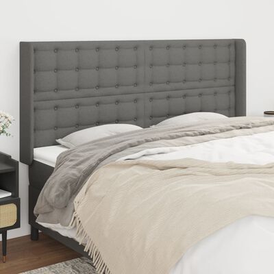vidaXL Tăblie de pat cu aripioare gri închis 163x16x118/128 cm textil