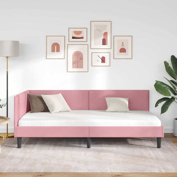 vidaXL Cadru de pat colțar cu headboard Roz 80 cm x 200 cm Catifea