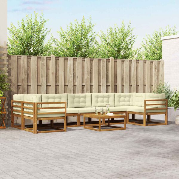 vidaXL Set de canapele de exterior cu pernă 8 pcs Natural și Crem
