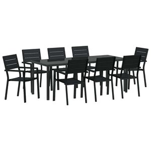 vidaXL Set de masă pentru grădină 9 pcs Negru