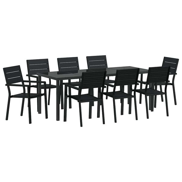 vidaXL Set de masă pentru grădină 9 pcs Negru