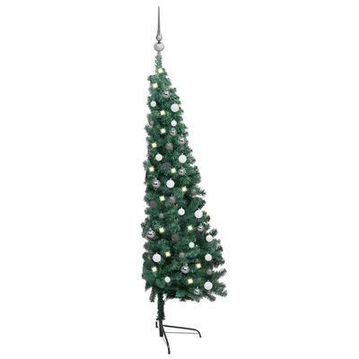 vidaXL Jumătate brad Crăciun artificial cu set globuri verde 180 cm