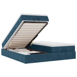 vidaXL Cadru pat otoman cu saltele Albastru &icirc;nchis 160x200cm catifea