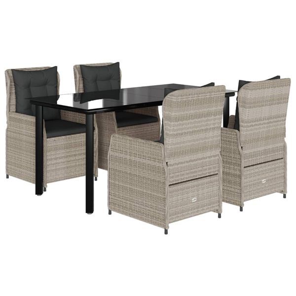 vidaXL Set mobilier de grădină cu perne, 5 piese gri deschis poliratan