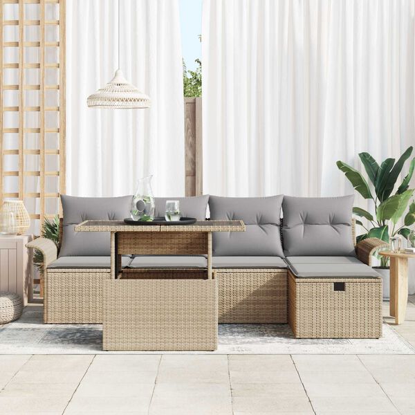 vidaXL Set de canapele pentru grădină cu pernă 6 pcs Bej Rattan poli
